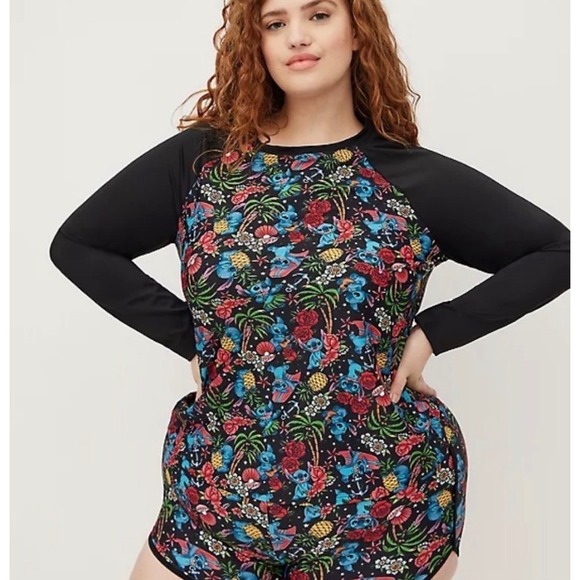 Disney Other - Torrid Disney Lilo & Stitch RashGuard Sz 3 & Shorts Sz 4 Tropical Floral Swimset